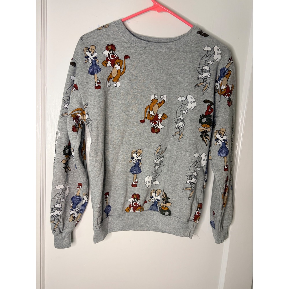 Warner Bros 100 Looney Tunes Wizard of Oz Sweatshirt Gray All Over Print XS